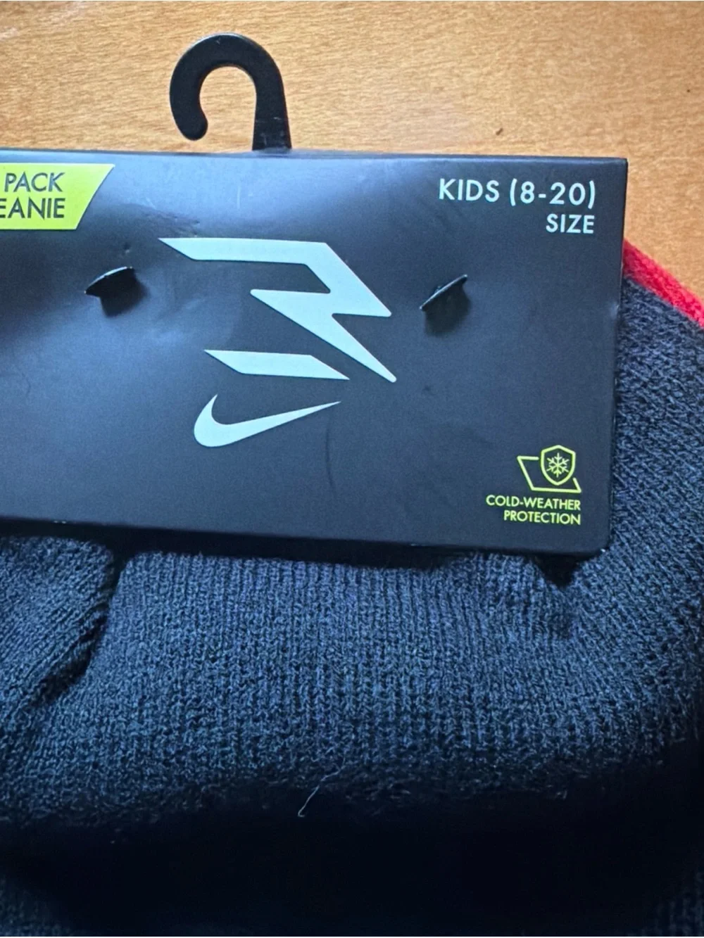 Nike Big Kids Size (8-20) 2-Pack Beanie Set. Black/Red/White Logo. New with Tags